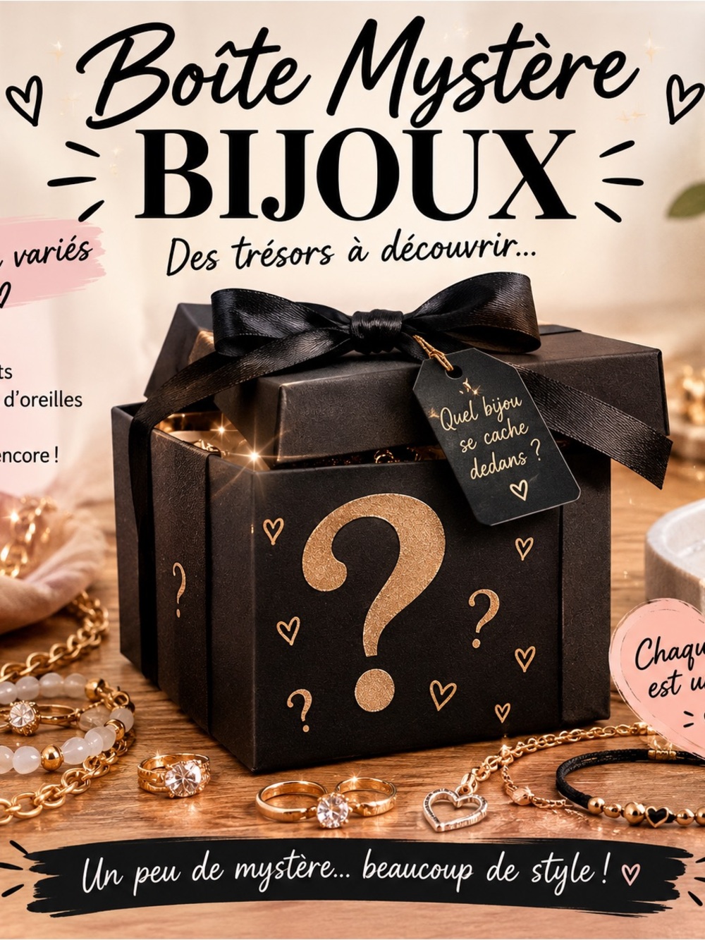 Mystery Jewelry Box - Black & Gold Surprise Gift Jewel new